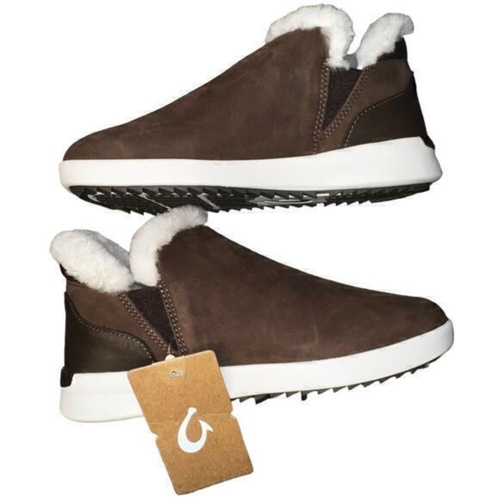 ▶️ OluKai ◀️ Brown  Malua Hulu Genuine Shearling Slip-On Sneaker Women 5